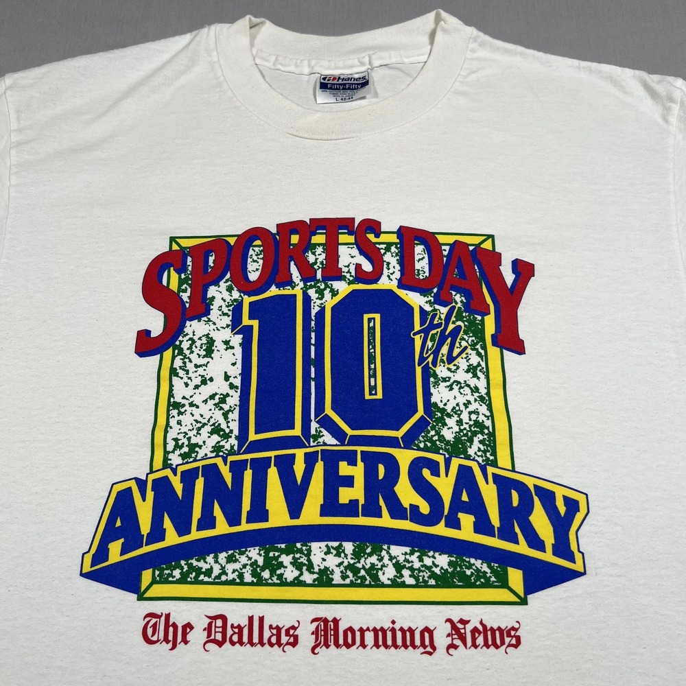 Vintage Dallas Morning News Sports Day T Shirt L White 90s Single Stitch Hanes